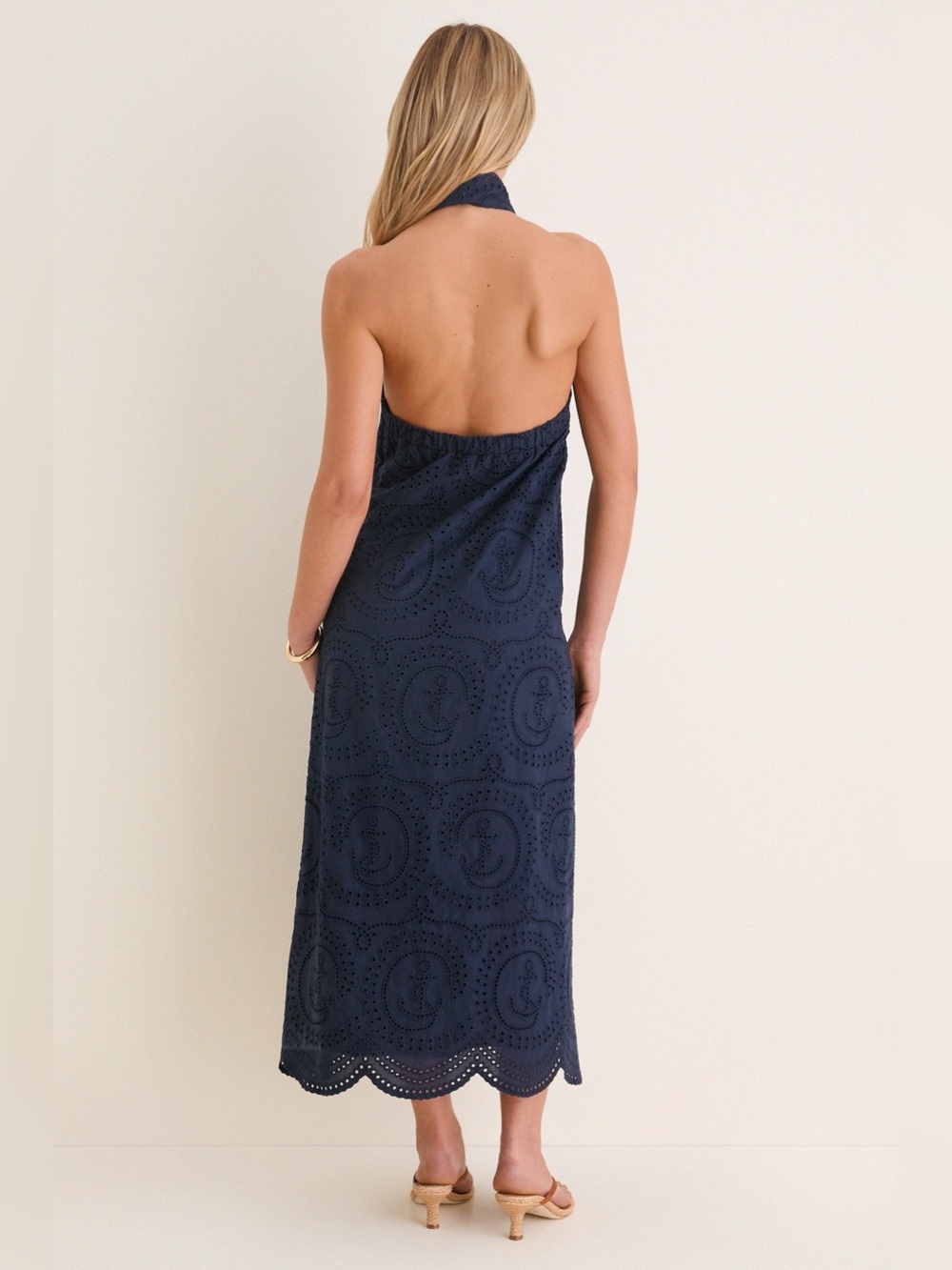 Tuckernuck Navy Eyelet Halter Midi Dress - Picture 4 of 12